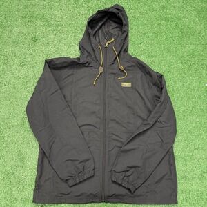 LL Bean Jacket Mens XL Black Hooded Full Zip Supplex Nylon Windbreaker Coat
